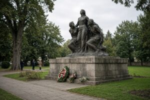 Zeremonie an Gedenkstätte für sowjetische Partisaninnen in Thil