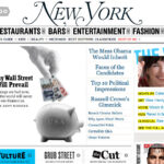 Screenshot der New-York-Website mit Rubrikenleiste und einem Wall-Street-Motiv mit Sparschwein und Geldschein.